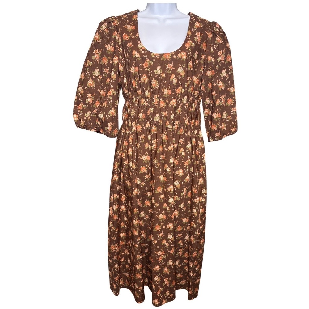 Tuckernuck Womens Marlena Brown Floral Maxi Dress Sz L Cottagecore Boho Country